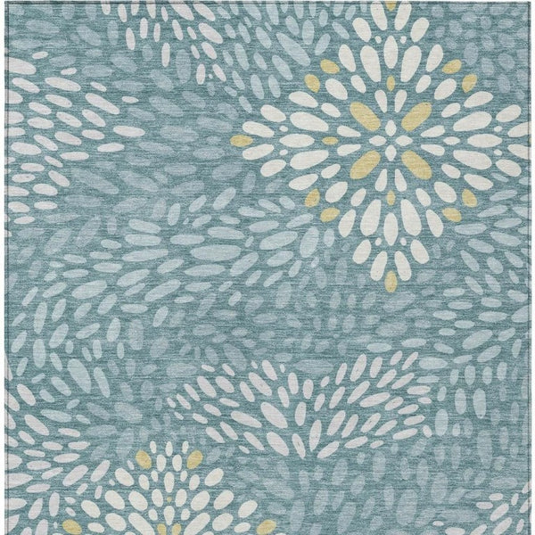 HomeRoots 5 X 8 Teal Silver Abstract Polyester Area Rug Washable for Indoor Outdoor Use 734101