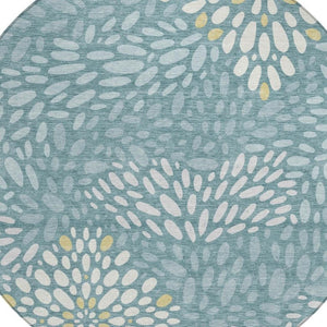 HomeRoots 8 Ft Round Teal Silver Abstract Polyester Rug Washable for Indoor Outdoor Use 734102