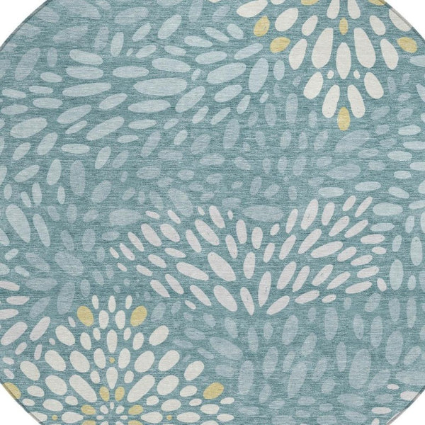 HomeRoots 8 Ft Round Teal Silver Abstract Polyester Rug Washable for Indoor Outdoor Use 734102