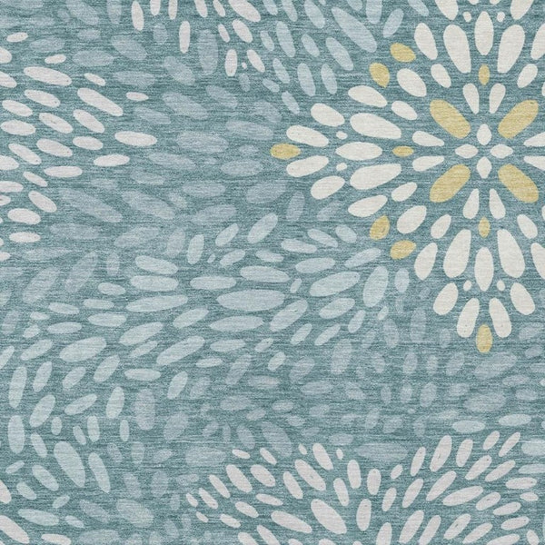 HomeRoots 8 X 10 Teal Silver Abstract Polyester Area Rug Washable for Indoor Outdoor Use 734103