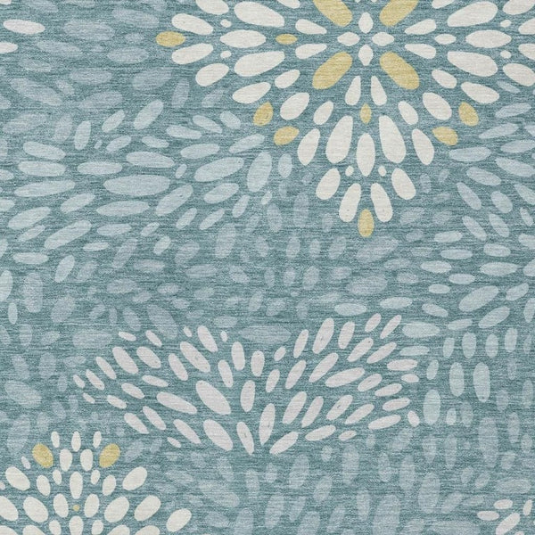 HomeRoots 10 X 14 Teal Silver Abstract Polyester Area Rug Washable Stain Resistant Indoor Outdoor 734105