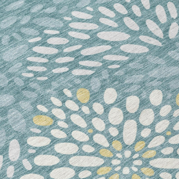10 X 14 Teal Silver Abstract Polyester Area Rug Washable Stain Resistant Indoor Outdoor