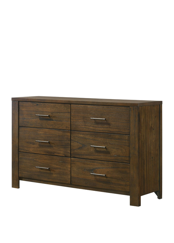 English Elm Merrilee Oak Finish Dresser with 6 Drawers, Dovetail Construction, Antique Brass Hardware, 23x13x6" B2726P257358