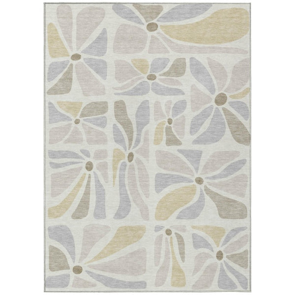 8x10 Ivory Linen Floral Polyester Area Rug Stain Resistant for Patio and Living Room