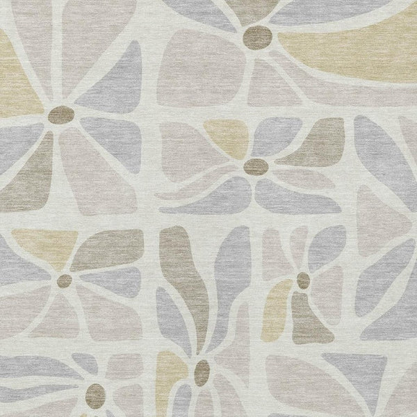 HomeRoots 8x10 Ivory Linen Floral Polyester Area Rug Stain Resistant for Patio and Living Room 734115