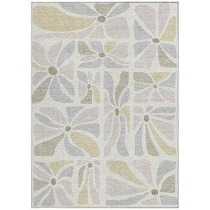 8x10 Ivory Linen Floral Polyester Area Rug Stain Resistant for Patio and Living Room