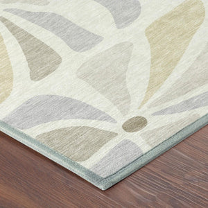8x10 Ivory Linen Floral Polyester Area Rug Stain Resistant for Patio and Living Room