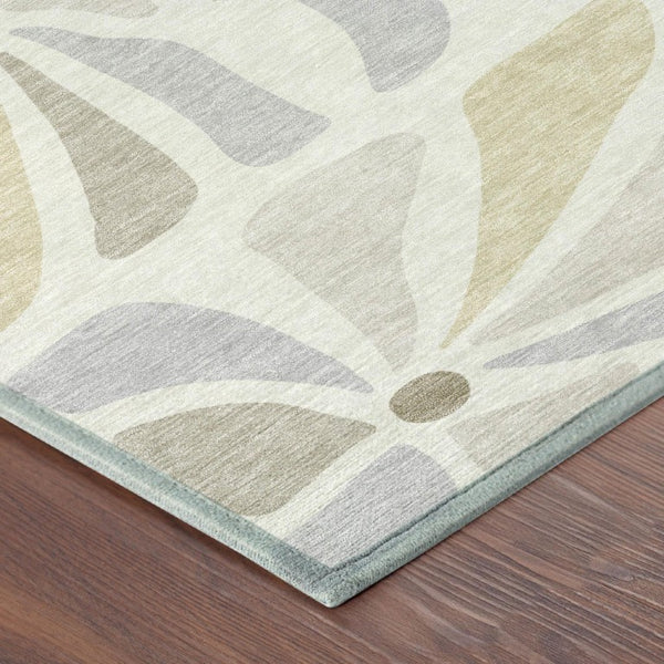 8x10 Ivory Linen Floral Polyester Area Rug Stain Resistant for Patio and Living Room