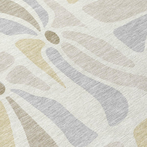 8x10 Ivory Linen Floral Polyester Area Rug Stain Resistant for Patio and Living Room