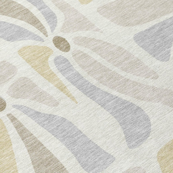 8x10 Ivory Linen Floral Polyester Area Rug Stain Resistant for Patio and Living Room