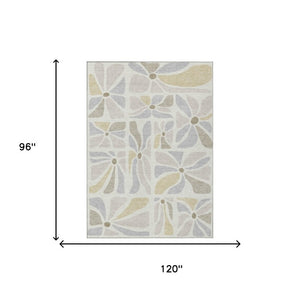 8x10 Ivory Linen Floral Polyester Area Rug Stain Resistant for Patio and Living Room