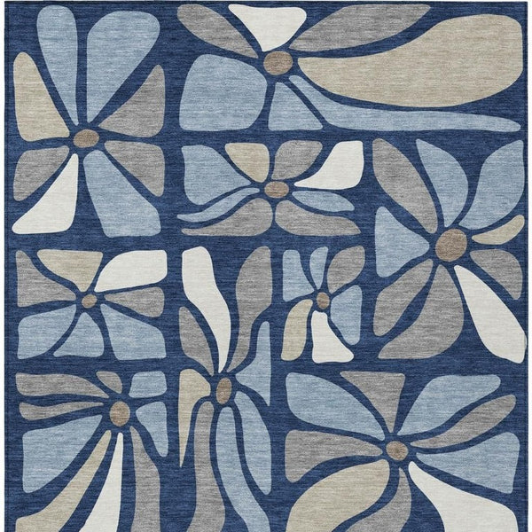 HomeRoots 10 Ft X 14 Ft Navy Floral Polyester Area Rug Washable Stain Resistant Indoor Outdoor 734123