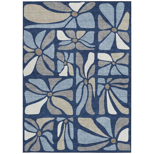 10 Ft X 14 Ft Navy Floral Polyester Area Rug Washable Stain Resistant Indoor Outdoor