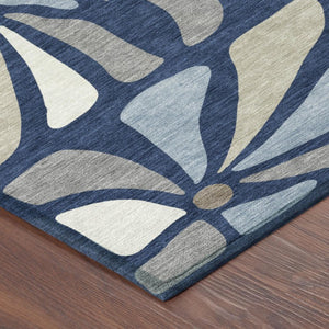 10 Ft X 14 Ft Navy Floral Polyester Area Rug Washable Stain Resistant Indoor Outdoor