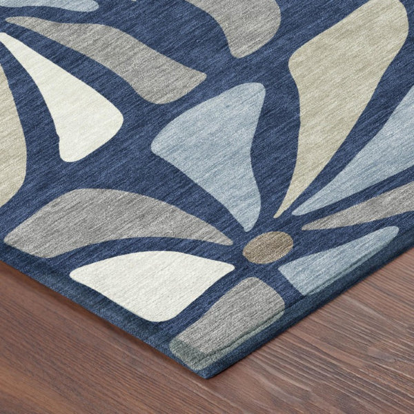 10 Ft X 14 Ft Navy Floral Polyester Area Rug Washable Stain Resistant Indoor Outdoor