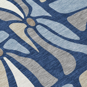 10 Ft X 14 Ft Navy Floral Polyester Area Rug Washable Stain Resistant Indoor Outdoor