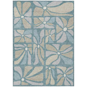 5 X 8 Teal Floral Polyester Area Rug Stain Resistant for Patio Porch or Living Room