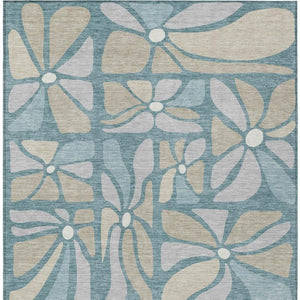 HomeRoots 5 X 8 Teal Floral Polyester Area Rug Stain Resistant for Patio Porch or Living Room 734125