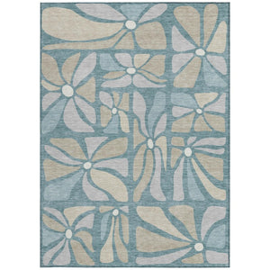 5 X 8 Teal Floral Polyester Area Rug Stain Resistant for Patio Porch or Living Room