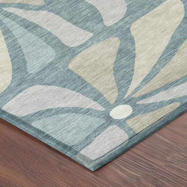 5 X 8 Teal Floral Polyester Area Rug Stain Resistant for Patio Porch or Living Room