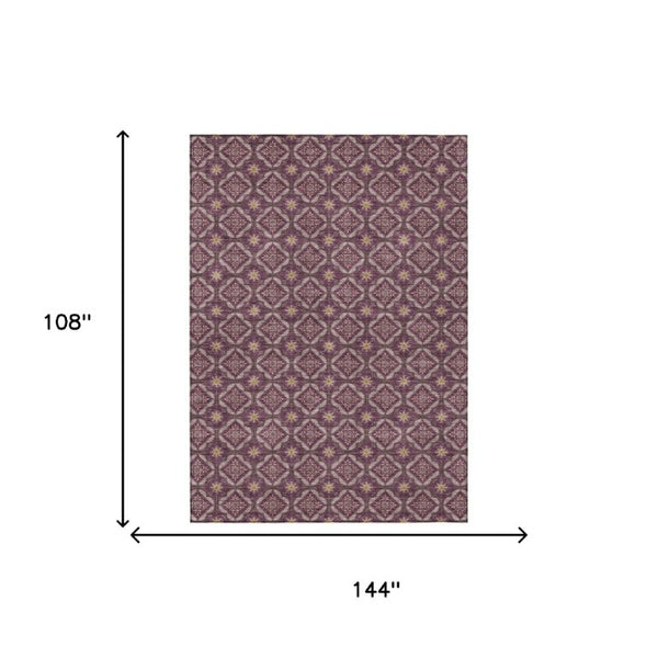 9 X 12 Purple Geometric Polyester Area Rug Washable Stain Resistant Indoor Outdoor