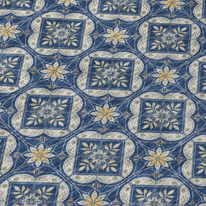 8 Ft Round Geometric Polyester Area Rug Washable Navy Stain Resistant Patio