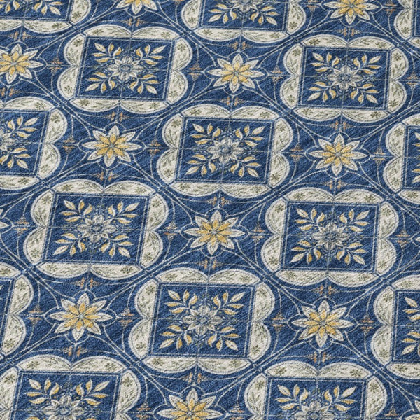 8 Ft Round Geometric Polyester Area Rug Washable Navy Stain Resistant Patio