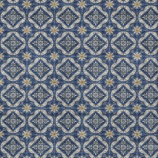 HomeRoots 10 Ft Navy Geometric Polyester Area Rug Washable Stain Resistant Indoor Outdoor Patio 734159