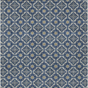 10 Ft Navy Geometric Polyester Area Rug Washable Stain Resistant Indoor Outdoor Patio