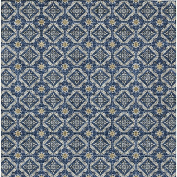 10 Ft Navy Geometric Polyester Area Rug Washable Stain Resistant Indoor Outdoor Patio