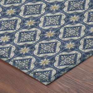10 Ft Navy Geometric Polyester Area Rug Washable Stain Resistant Indoor Outdoor Patio