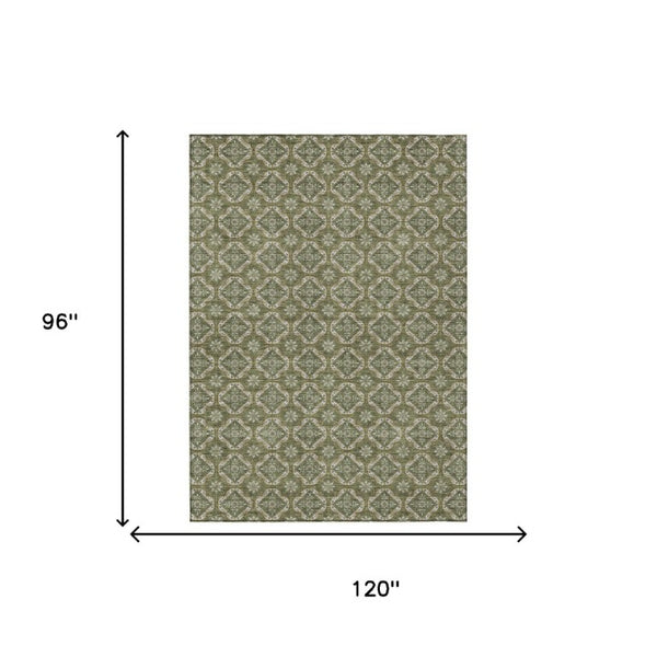 8 Ft X 10 Ft Olive Geometric Polyester Area Rug Stain Resistant Indoor Outdoor Use