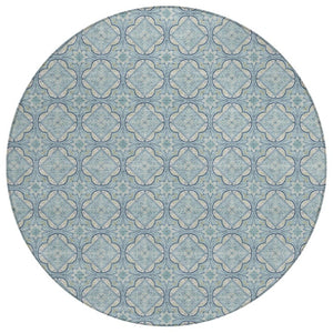 8 Ft Round Geometric Polyester Area Rug Washable Sky Blue Indoor Outdoor Use