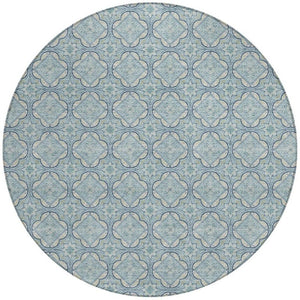 8 Ft Round Geometric Polyester Area Rug Washable Sky Blue Indoor Outdoor Use