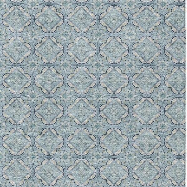 HomeRoots 8 Ft X 10 Ft Sky Blue Geometric Polyester Washable Rug for Patio or Living Room 734169