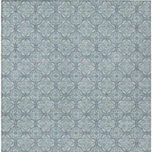 8 Ft X 10 Ft Sky Blue Geometric Polyester Washable Rug for Patio or Living Room
