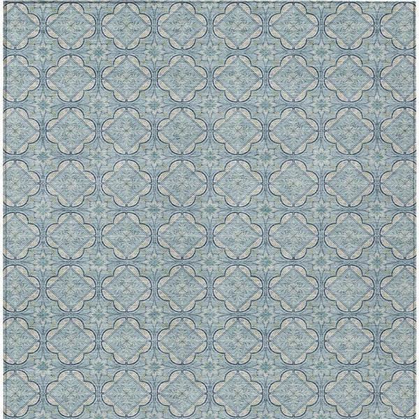 8 Ft X 10 Ft Sky Blue Geometric Polyester Washable Rug for Patio or Living Room