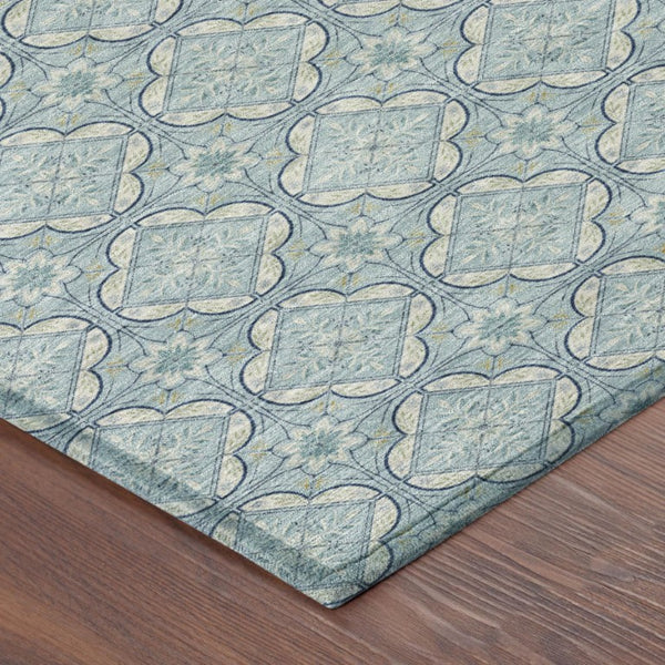 8 Ft X 10 Ft Sky Blue Geometric Polyester Washable Rug for Patio or Living Room