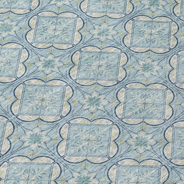8 Ft X 10 Ft Sky Blue Geometric Polyester Washable Rug for Patio or Living Room