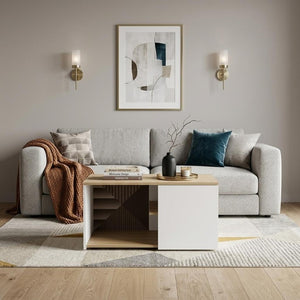 32 Inch Natural Wood Two Tier Storage Coffee Table for Modern Living Room Decor