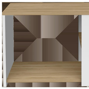 32 Inch Natural Wood Two Tier Storage Coffee Table for Modern Living Room Decor