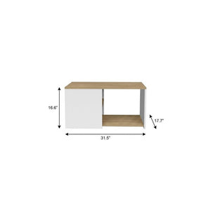 32 Inch Natural Wood Two Tier Storage Coffee Table for Modern Living Room Decor