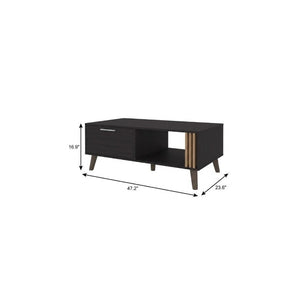 47 Inch Two-tone Oak and Black Rectangular Living Room Coffee Table in Wood