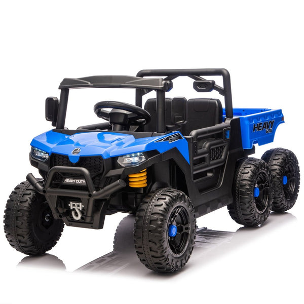 English Elm 24v Electric Kids Dump Truck 4wd Six Wheel Ride on with Remote Suspension Cargo Bucket Blue W1578P380843