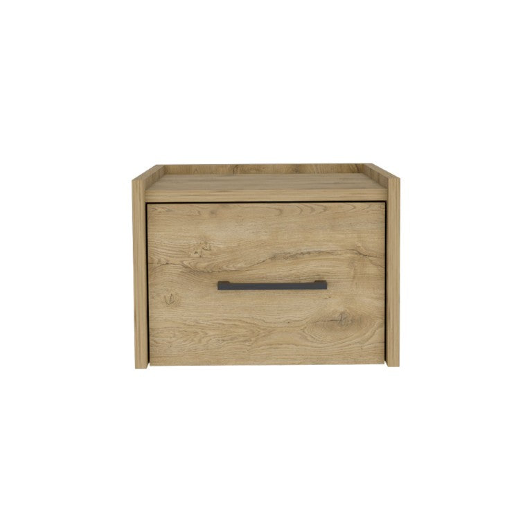 HomeRoots 14 Inch Oak Wood Floating Nightstand with Single Drawer for Modern Bedroom Storage 734195