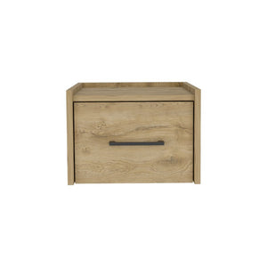 HomeRoots 14 Inch Oak Wood Floating Nightstand with Single Drawer for Modern Bedroom Storage 734195