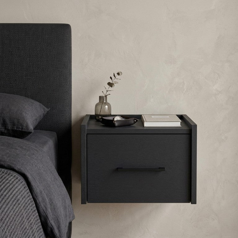 HomeRoots 14 Inch Floating Wood Nightstand with Single Drawer Modern Bedroom Wall Mounted 734198
