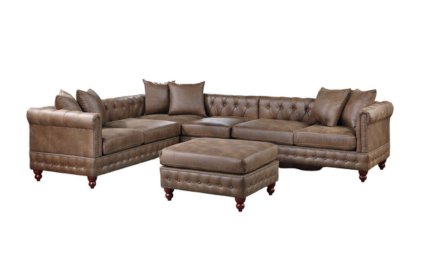 English Elm Dark Coffee Modular 4-Piece Leatherette Sectional Set With Reversible Loveseats & Tufted Ottoman B011S01327