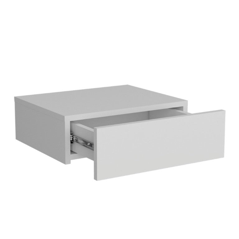 HomeRoots 16 Inch Floating Wood Nightstand with Single Drawer for Modern Bedroom Wall Mounted Storage White 734200
