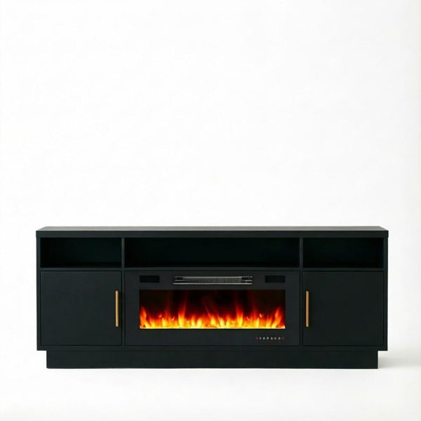 HomeRoots 70 Inch Black Wood Electric Fireplace Tv Stand Living Room Entertainment Console 734202
